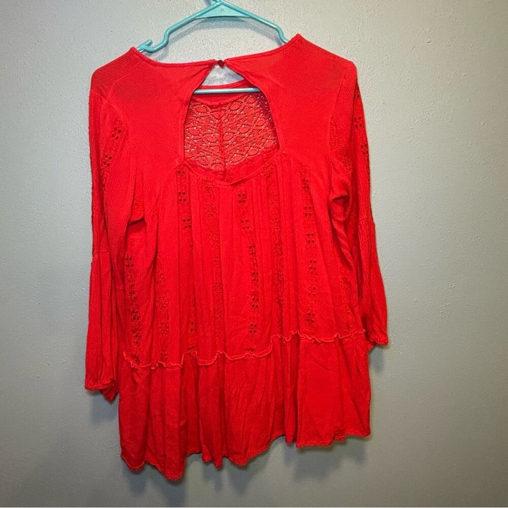 Adiva Red Boho Lace Peasant Top | Size Small - Picture 9 of 9